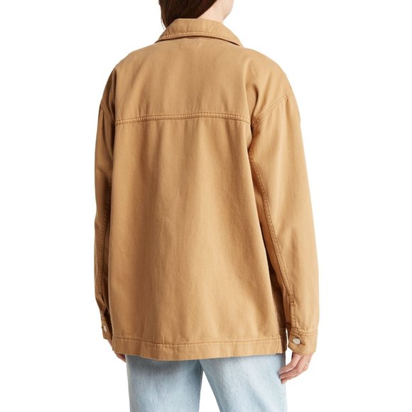 Topshop oversized cotton utility shacket with front pockets in camel, NWT! - Picture 4 of 5